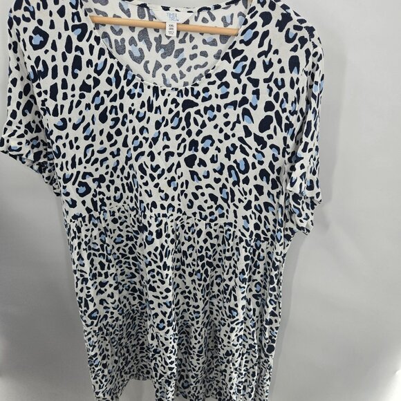 Time and Tru White Blue Cheetah Elastic Waist Rayon Midi Dress Size XXL - Picture 1 of 15